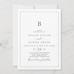 Minimalist Silver Monogram Wedding Invitation