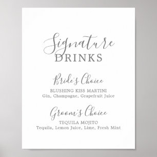Minimalist Silver Signature Drinks Sign