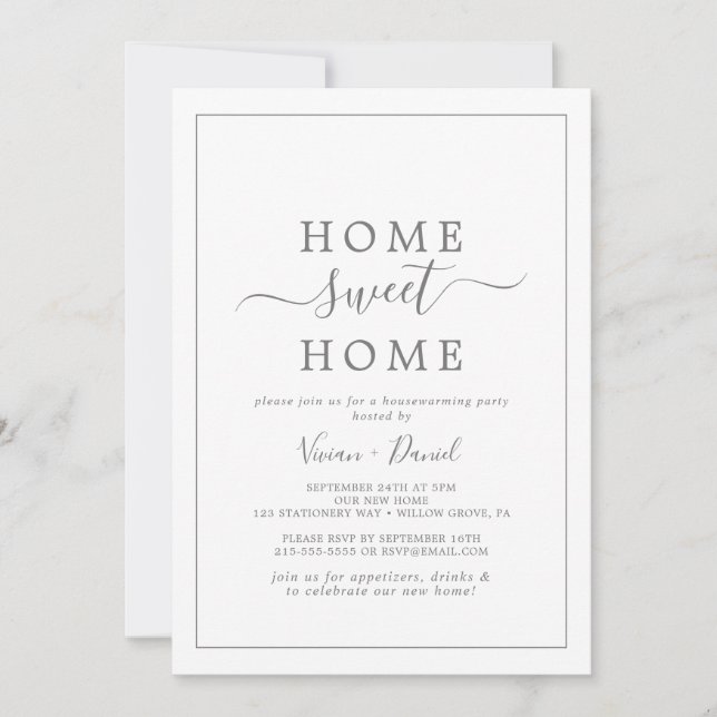 Minimalist Silver Sweet Home Housewarming Party Invitation (Front)