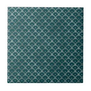 Minimalist Silver Teal Art Deco Graphic Tile