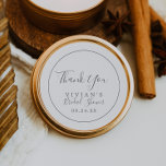 Minimalist Silver Thank You Bridal Shower Favour Classic Round Sticker<br><div class="desc">These minimalist silver thank you bridal shower favour stickers are perfect for a simple wedding shower. The modern romantic design features classic silver grey and white typography paired with a rustic yet elegant calligraphy with vintage hand lettered style. Customisable in any colour. Keep the design simple and elegant, as is,...</div>