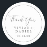 Minimalist Silver Thank You Wedding Favour Sticker<br><div class="desc">These minimalist silver thank you wedding favour stickers are perfect for a simple wedding reception. The modern romantic design features classic silver grey and white typography paired with a rustic yet elegant calligraphy with vintage hand lettered style. Customisable in any colour. Keep the design simple and elegant, as is, or...</div>