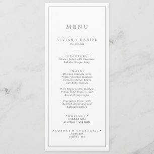 Minimalist Silver Typography Wedding Dinner Menu