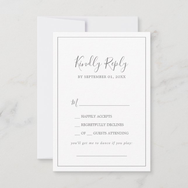 Minimalist Silver Wedding Song Request RSVP Card (Front)