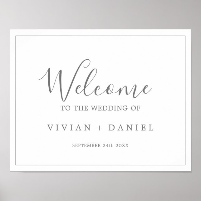 Minimalist Silver Wedding Welcome Poster (Front)