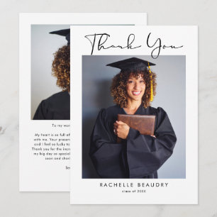 Minimalist Simple 2 Photo Graduation Thank You Card
