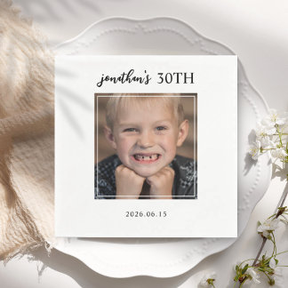 Minimalist Simple 30th Birthday Party Photo  Napkin