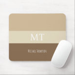 Minimalist simple and stylish monogram name brown mouse pad<br><div class="desc">Cute white font on earth tone colours,  cute brown. Simple and pretty design.</div>