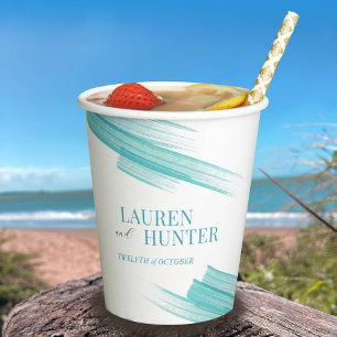 Minimalist simple aqua ink lines wedding paper cups