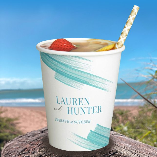 Minimalist simple aqua ink lines wedding paper cups (Creator Uploaded)