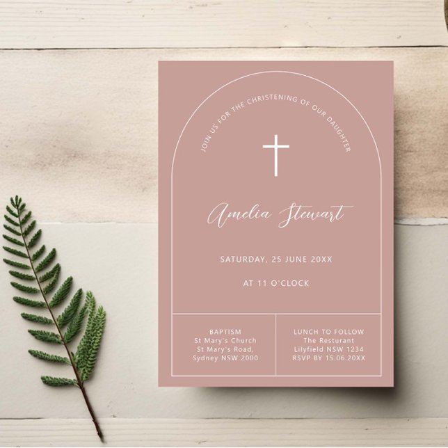 Minimalist simple arch pink baptism christening invitation (Creator Uploaded)
