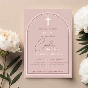 Minimalist simple arch pink baptism invitation