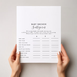 Minimalist Simple Baby Shower Scattegories Game 