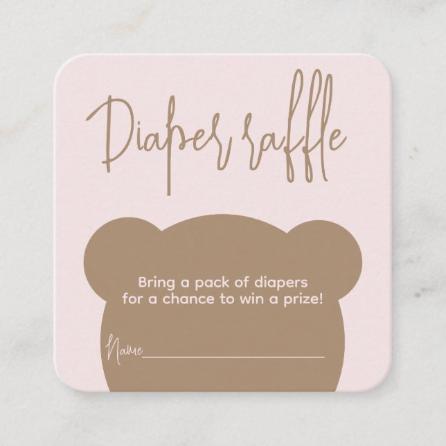 Minimalist simple bear Baby Shower diaper raffle Enclosure Card (Front)