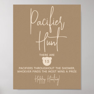 Minimalist simple Bear Baby Shower Pacifier Hunt Poster