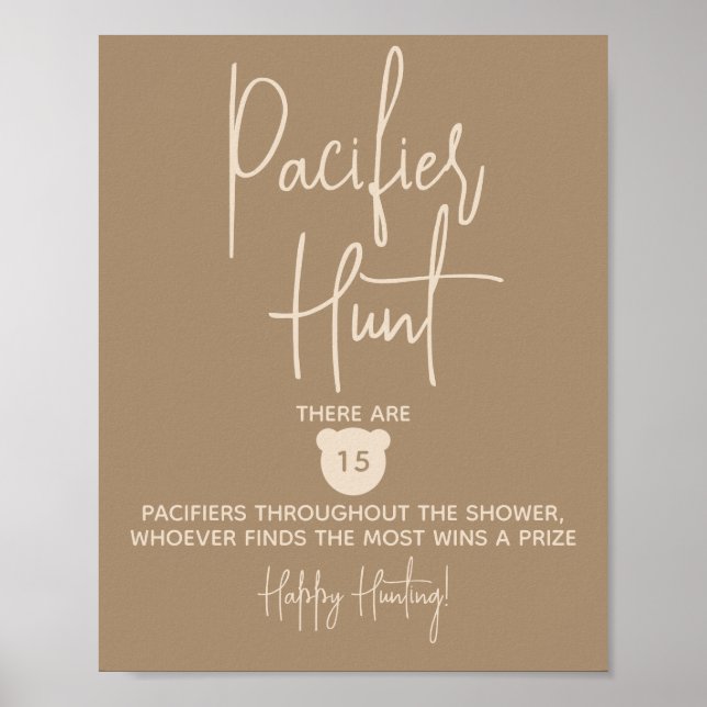 Minimalist simple Bear Baby Shower Pacifier Hunt Poster (Front)