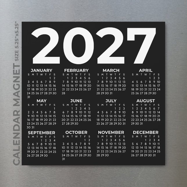Minimalist Simple Black 2027 Magnetic Calendar (Creator Uploaded)