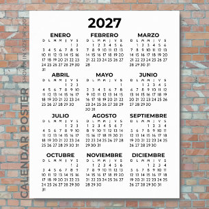 Minimalist Simple Black 2027 Spanish Calendar Poster