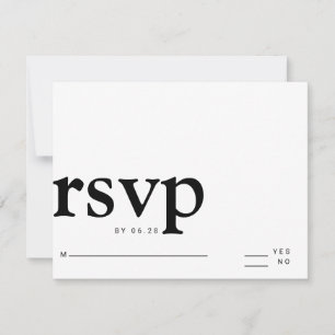 minimalist simple black and white bold letters RSVP card