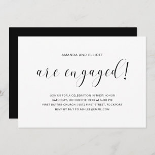 Minimalist Simple Black and White Engagement Party Invitation
