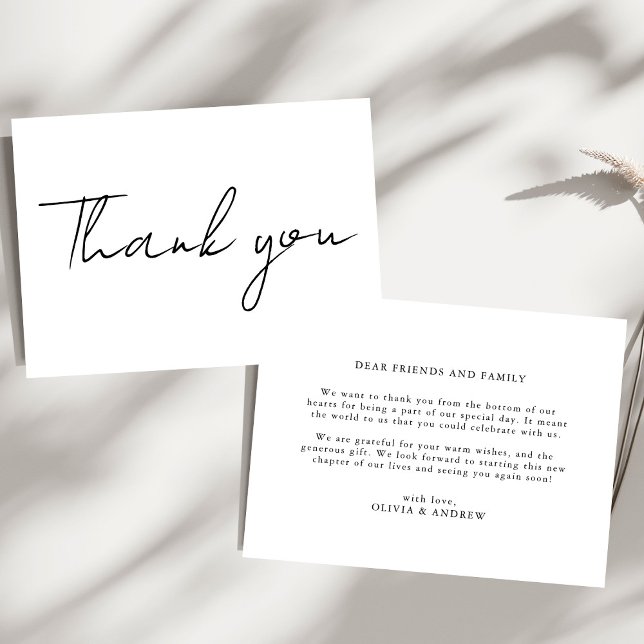 Minimalist Simple Black and White Message Wedding Thank You Card (Creator Uploaded)
