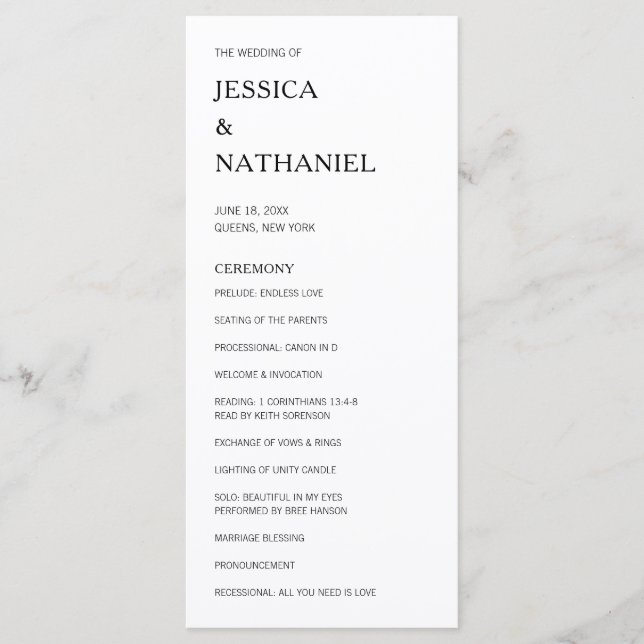 Minimalist Simple Black and White Modern Wedding Programme (Front)