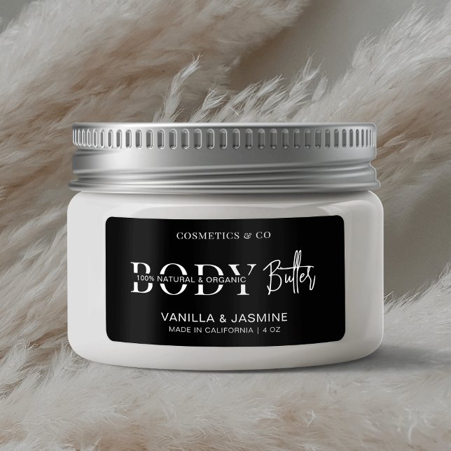 Minimalist Simple Black Body Butter Jar Product Label (Elegant black and white jar label design. Can be used for any type of jar or product)