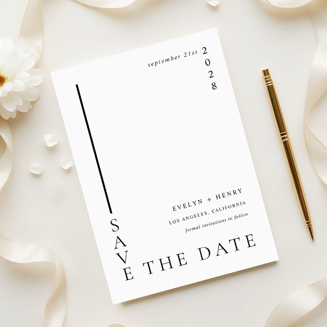 Minimalist Simple Black Line Modern Wedding Save The Date (Creator Uploaded)