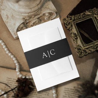 Minimalist Simple Black Monogram Wedding Invitation Belly Band
