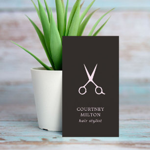 Minimalist Simple Black Pale Pink Hair Stylist Business Card