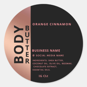 Minimalist simple black rose gold body butter classic round sticker