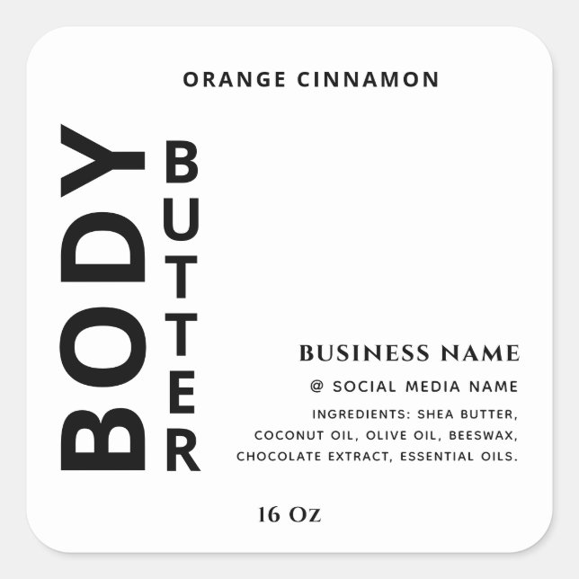 Minimalist simple black  white body butter label (Front)