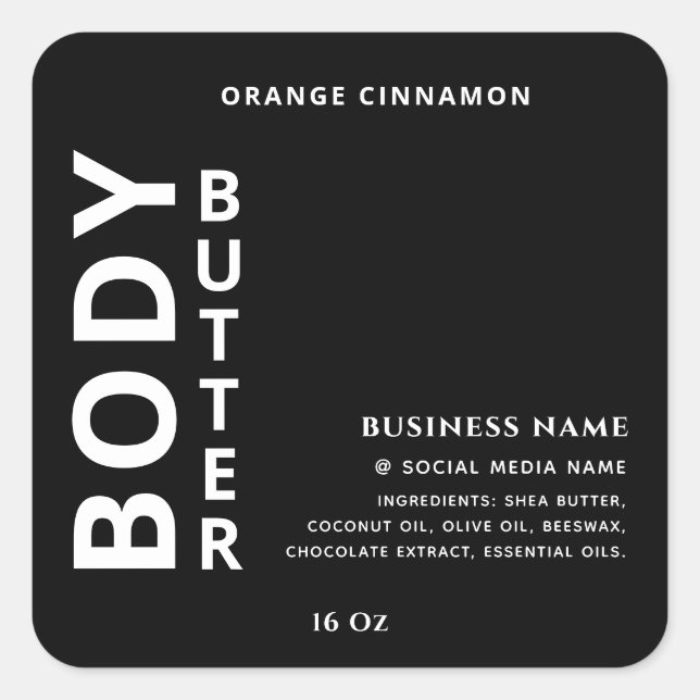 Minimalist simple black  white body butter label (Front)