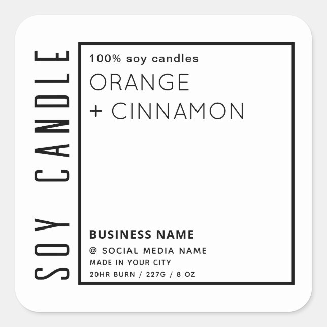 Minimalist simple black white border soy candle   square sticker (Front)