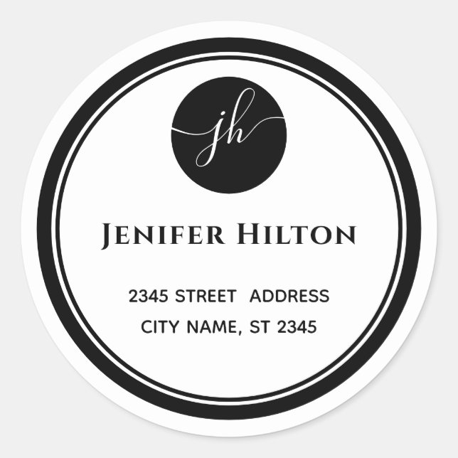 Minimalist simple black white circle monogram clas classic round sticker (Front)