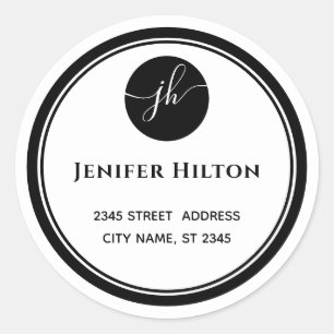 Minimalist simple black white circle monogram clas classic round sticker
