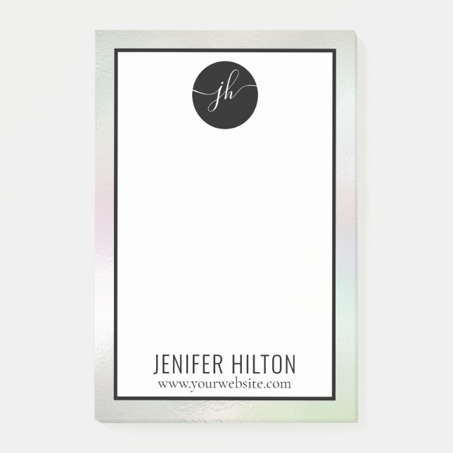 minimalist simple black white circle monogram post-it notes (Front)