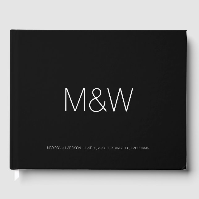Minimalist simple black white custom chic Wedding Guest Book (Front)