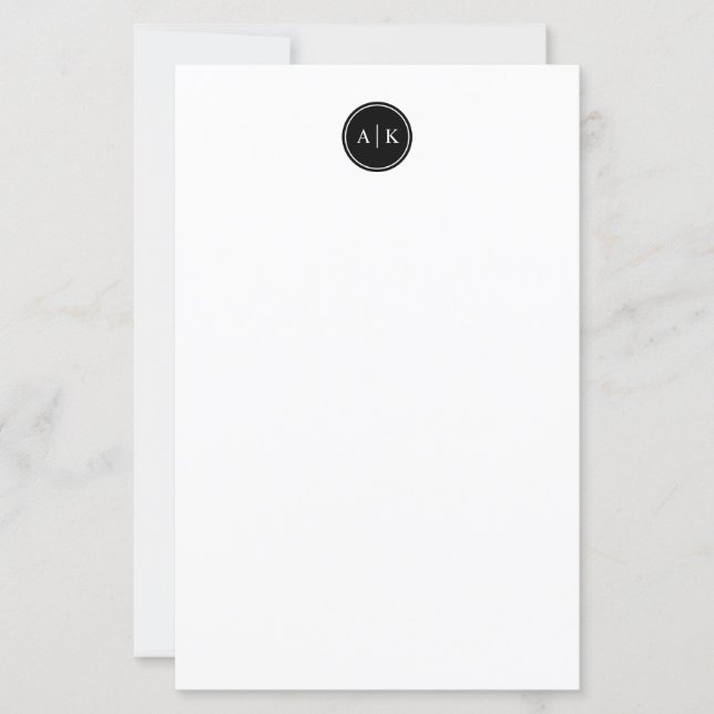 Minimalist Simple Black White Monogram Stationery (Front)