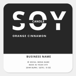 Minimalist simple black white script soy candle square sticker