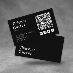 Minimalist Simple Black White Social Media QR Code Business Card