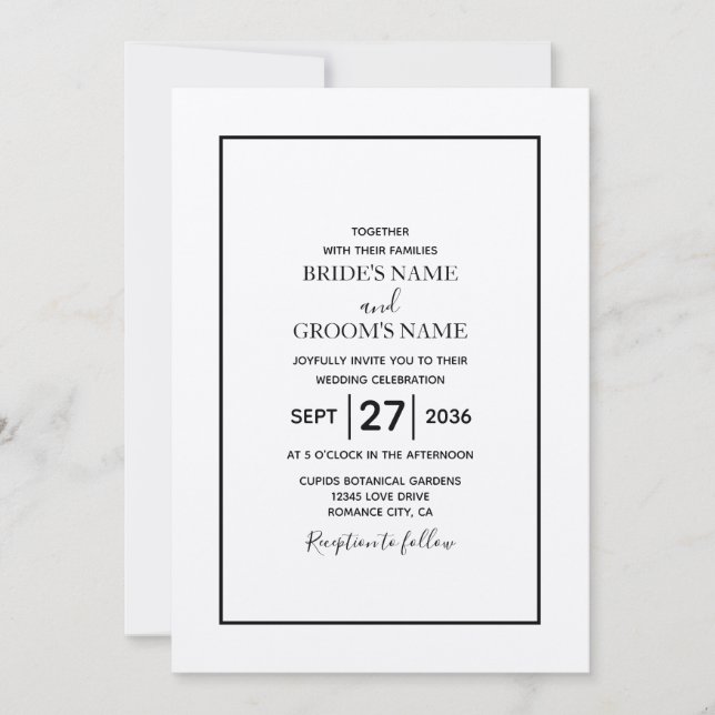 Minimalist Simple Black & White Wedding Invitation (Front)