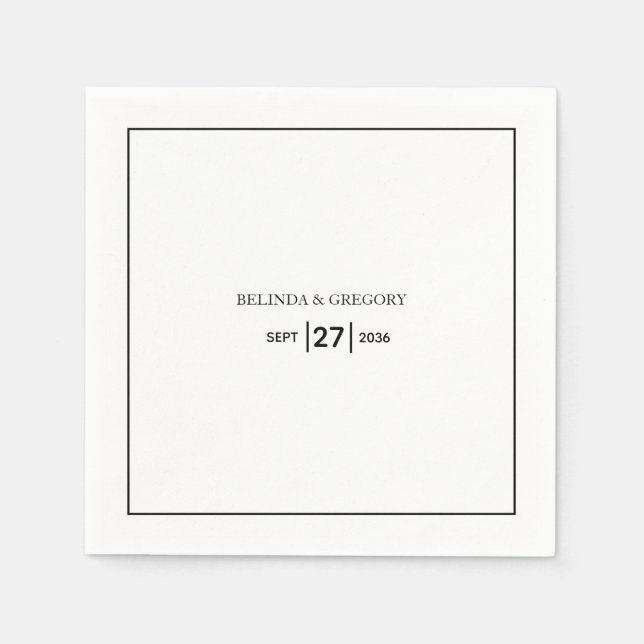 Minimalist Simple Black & White Wedding Napkin (Front)