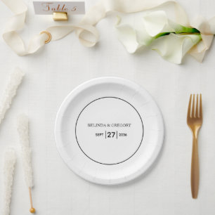 Minimalist Simple Black & White Wedding Paper Plate
