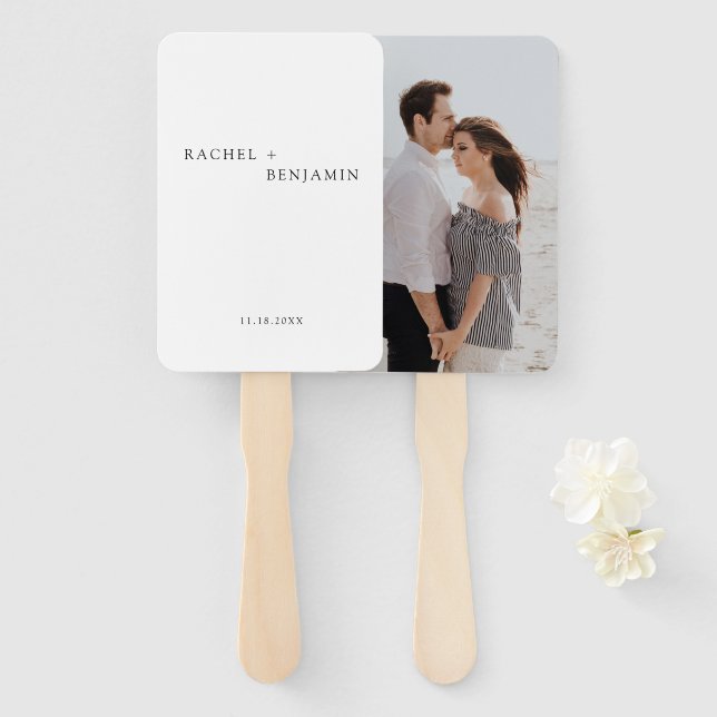 Minimalist Simple Black White wedding Photo Hand Fan (Front and Back)