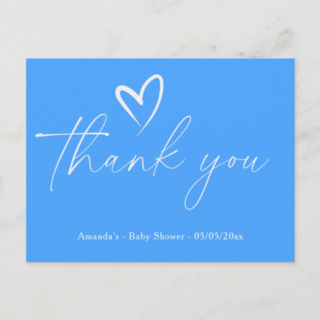 Minimalist Simple Blue Baby shower thank you Postcard (Front)