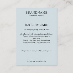 Minimalist Simple Blue Jewelry Care Card