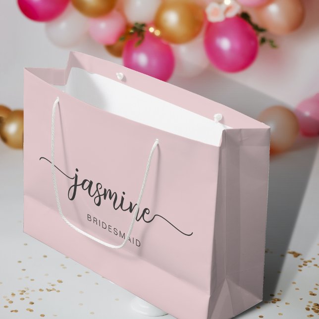 Minimalist Simple Blush Pink Monogram Girly Script Large Gift Bag (Creator Uploaded)