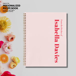 Minimalist Simple Blush Red Monogram Name Recipe Notebook