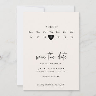 Minimalist Simple Calender Wedding save the date